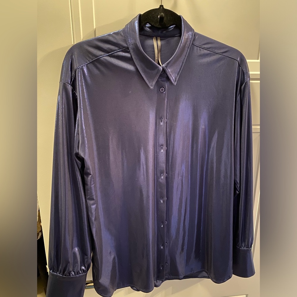 By Anthropologie liquid metal button down shirt in Small.